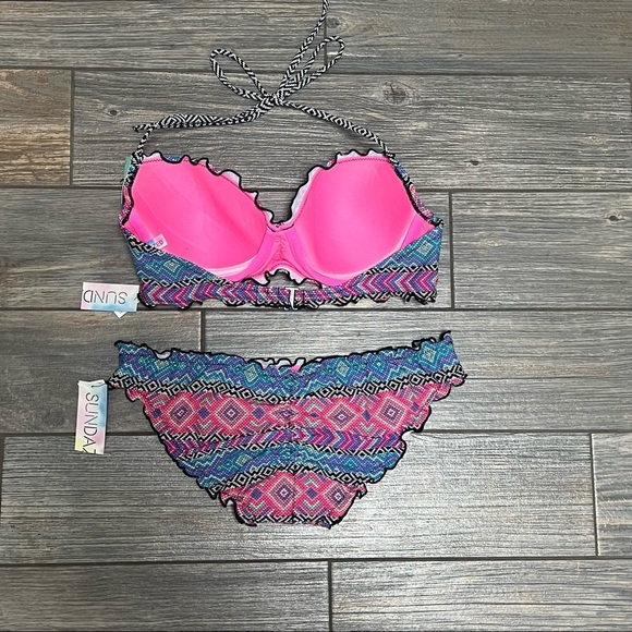 NWT SunDazed Stunner Strappy Hipster Bikini Swim Bottoms Medium Tribal Print - Picture 5 of 11